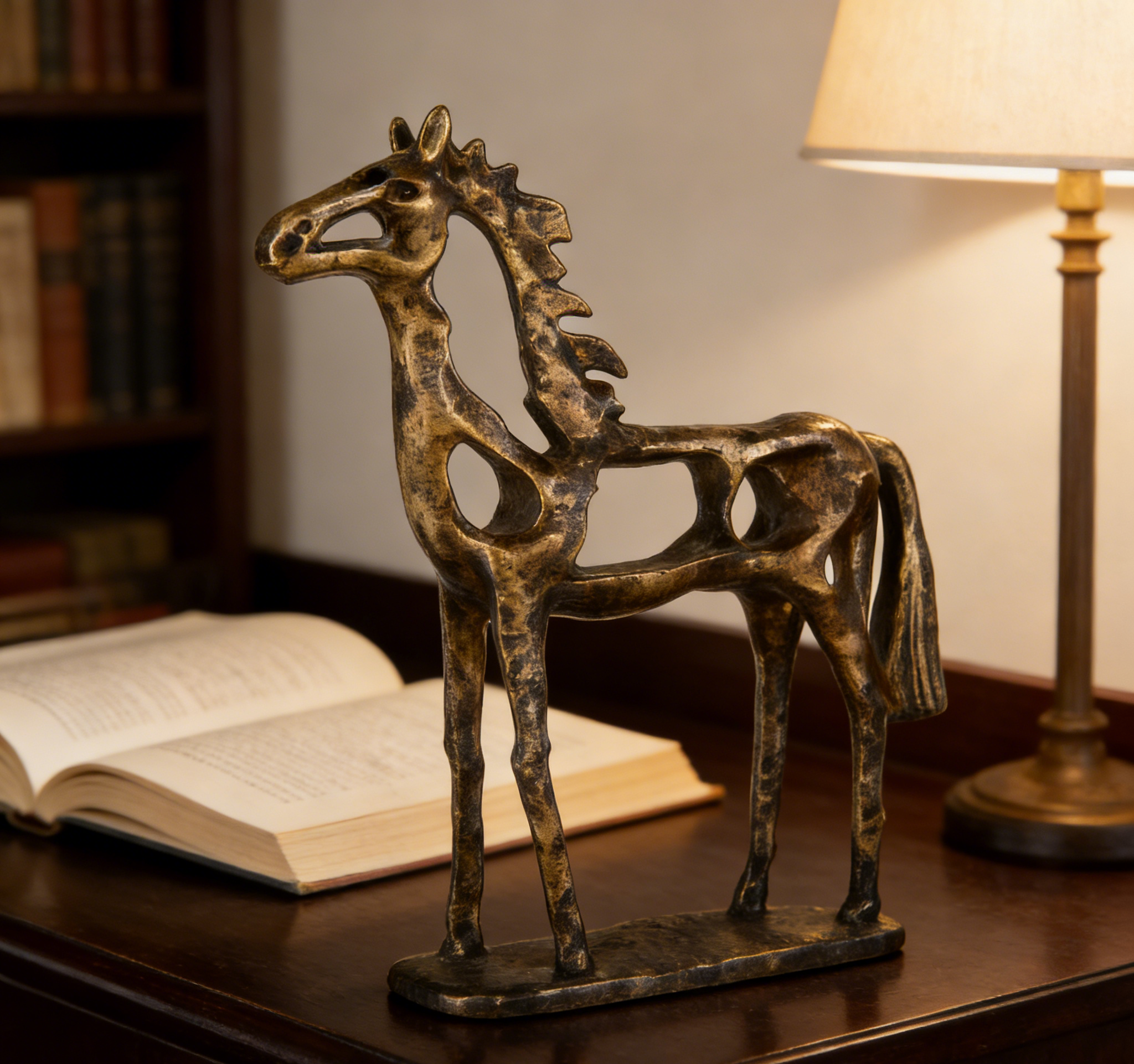 Vintage Gold Cutout Horse Sculpture | 36×9×43 CM | Modern Home Decor ✨