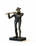 Heart Soars Musician Playing Flute Sculpture Figurine, Bronze and Blue Finish, 9.5x7x31 CM Decorative Art Piece