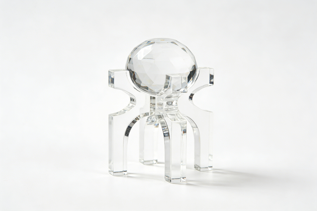 Heart Soars Crystal Ball Sculpture with Four-Legged Stand, Clear Acrylic Decorative Figurine, 4.3x4.3x10.2 Inches