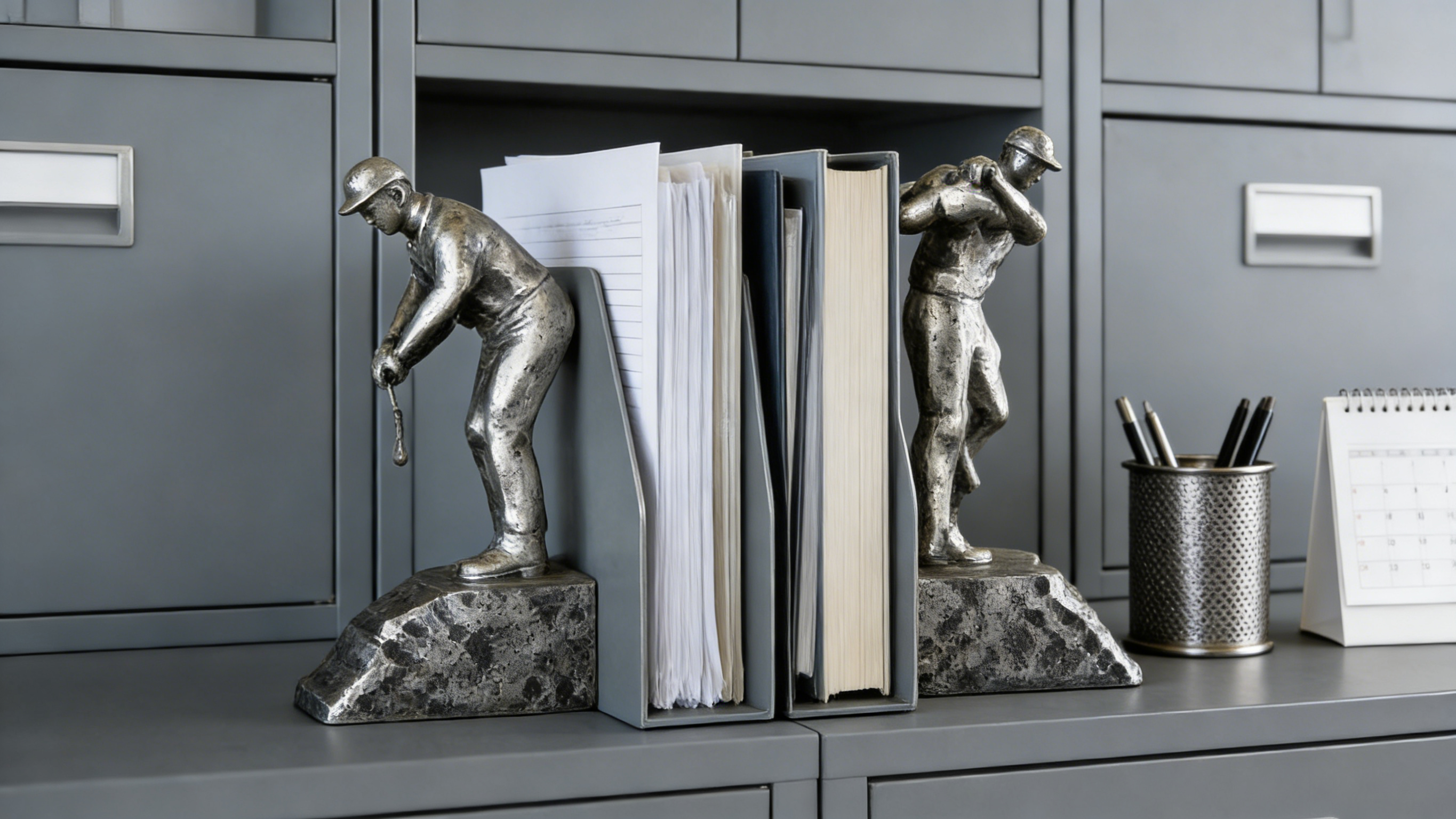 Heart Soars Golfer Sculpture Bookends, Bronze Finish, Decorative Figurine Set, 9.5x8x26.5 CM, Sports Theme Home Decor
