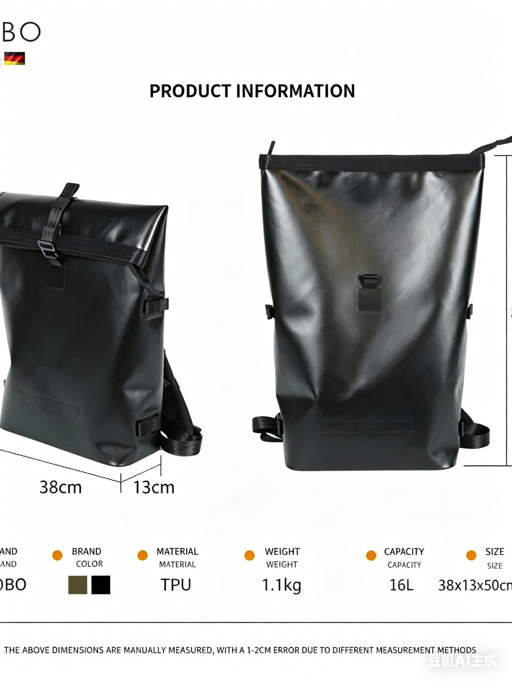 Waterproof 16L Backpack, Simple & Stylish, for Outdoor & Daily Commute, Wear-resistant & Dirt-resistant, Foldable Flap Backpack