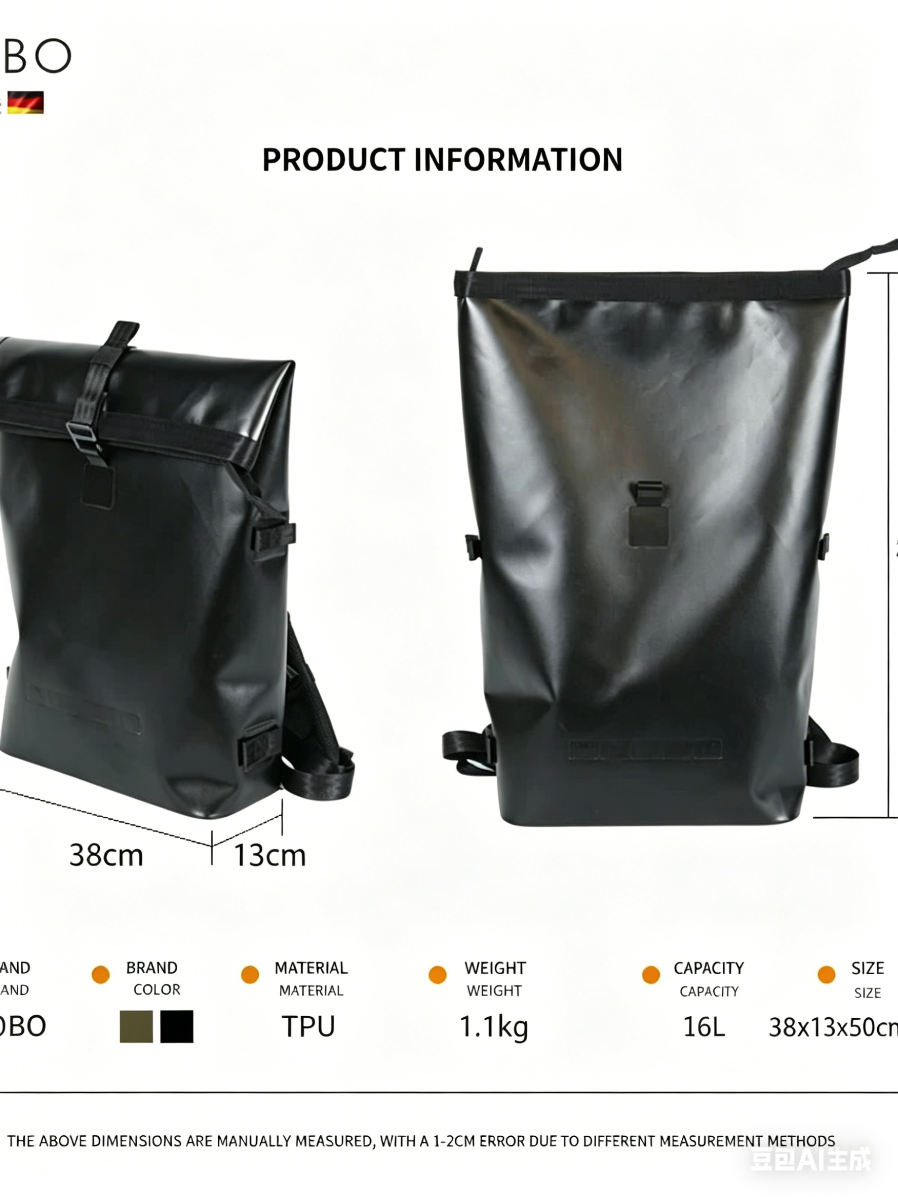 Waterproof 16L Backpack, Simple & Stylish, for Outdoor & Daily Commute, Wear-resistant & Dirt-resistant, Foldable Flap Backpack