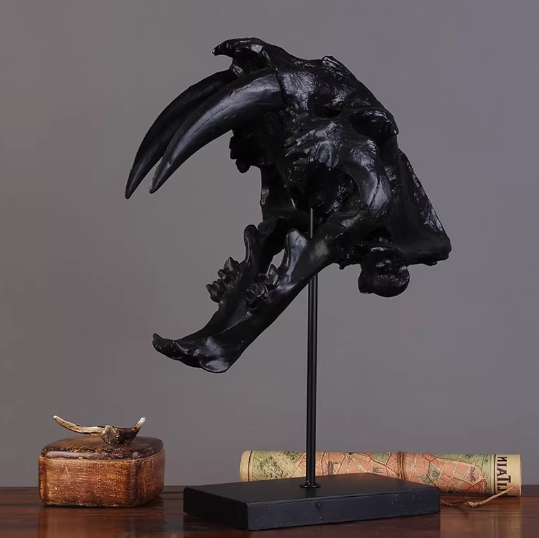 Heart Soars Animal Skull Sculpture Decorative Art Piece, Black, 33x21x49 CM, with Display Stand