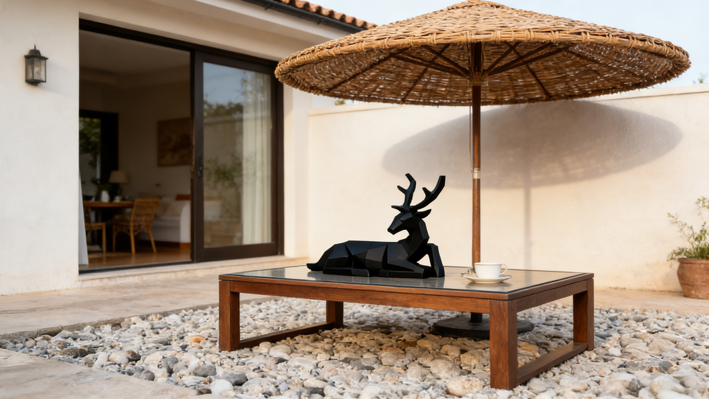 Heart Soars Black Geometric Deer Sculpture, Modern Art Figurine Decor, 26.8 x 8.5 x 25.5 cm