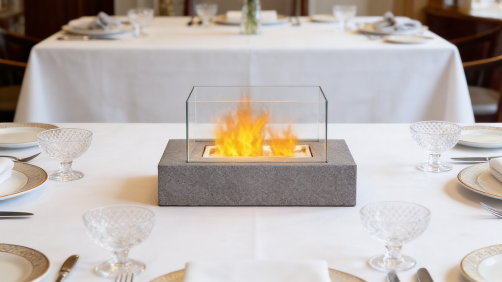 Rectangular Concrete Tabletop Fire Bowl with Glass Wind Guards（no alcohol）