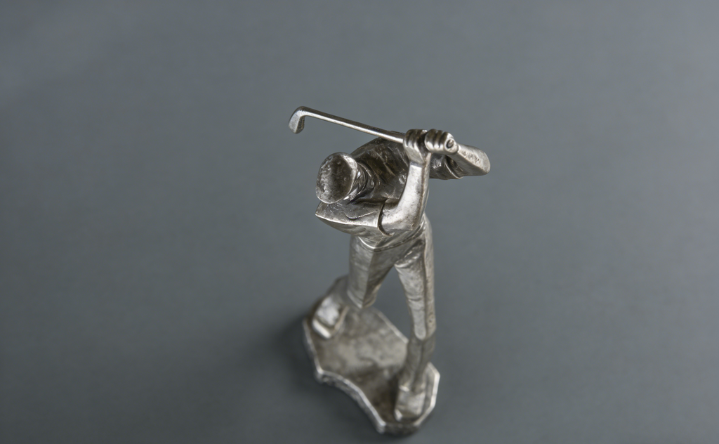 Golfer Swing Sculpture | Silver-Tone Golf Player Statue | Modern Home & Office Decor for Golf Enthusiasts