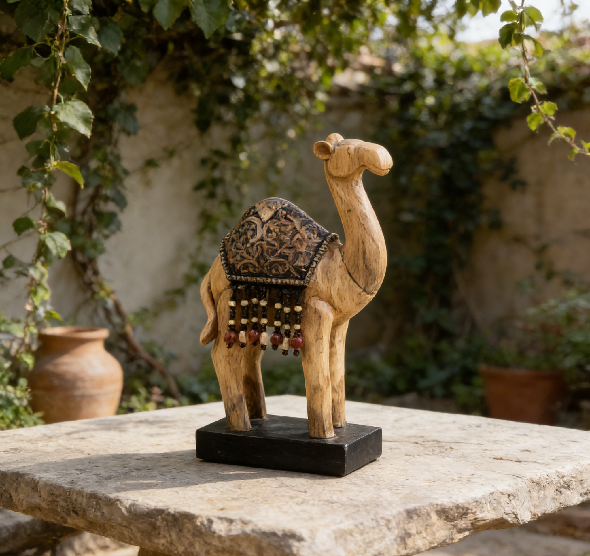 Bohemian Camel Sculpture | Vintage Style Desert Animal Figurine | Rustic Home Decor for Shelves & Tables