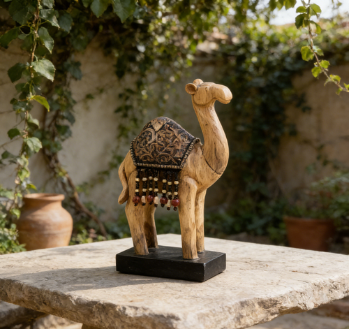 Bohemian Camel Sculpture | Vintage Style Desert Animal Figurine | Rustic Home Decor for Shelves & Tables