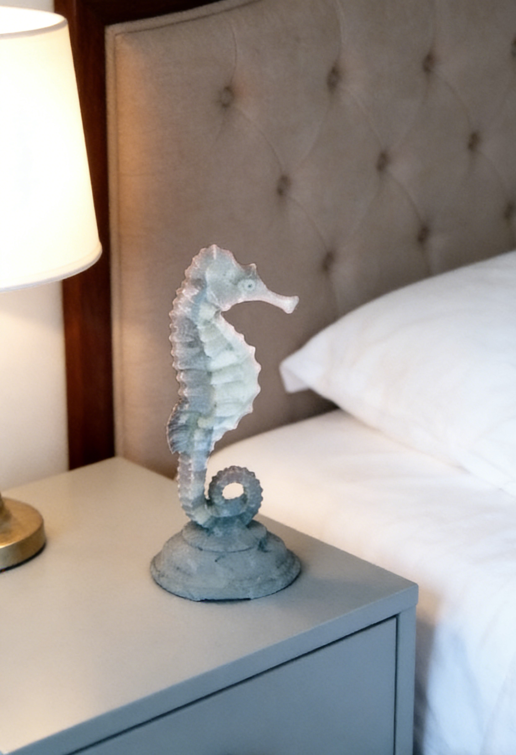 Coastal Seahorse Sculpture | Textured Stone-Effect Figurine | Nautical Home Decor for Shelves & Tables