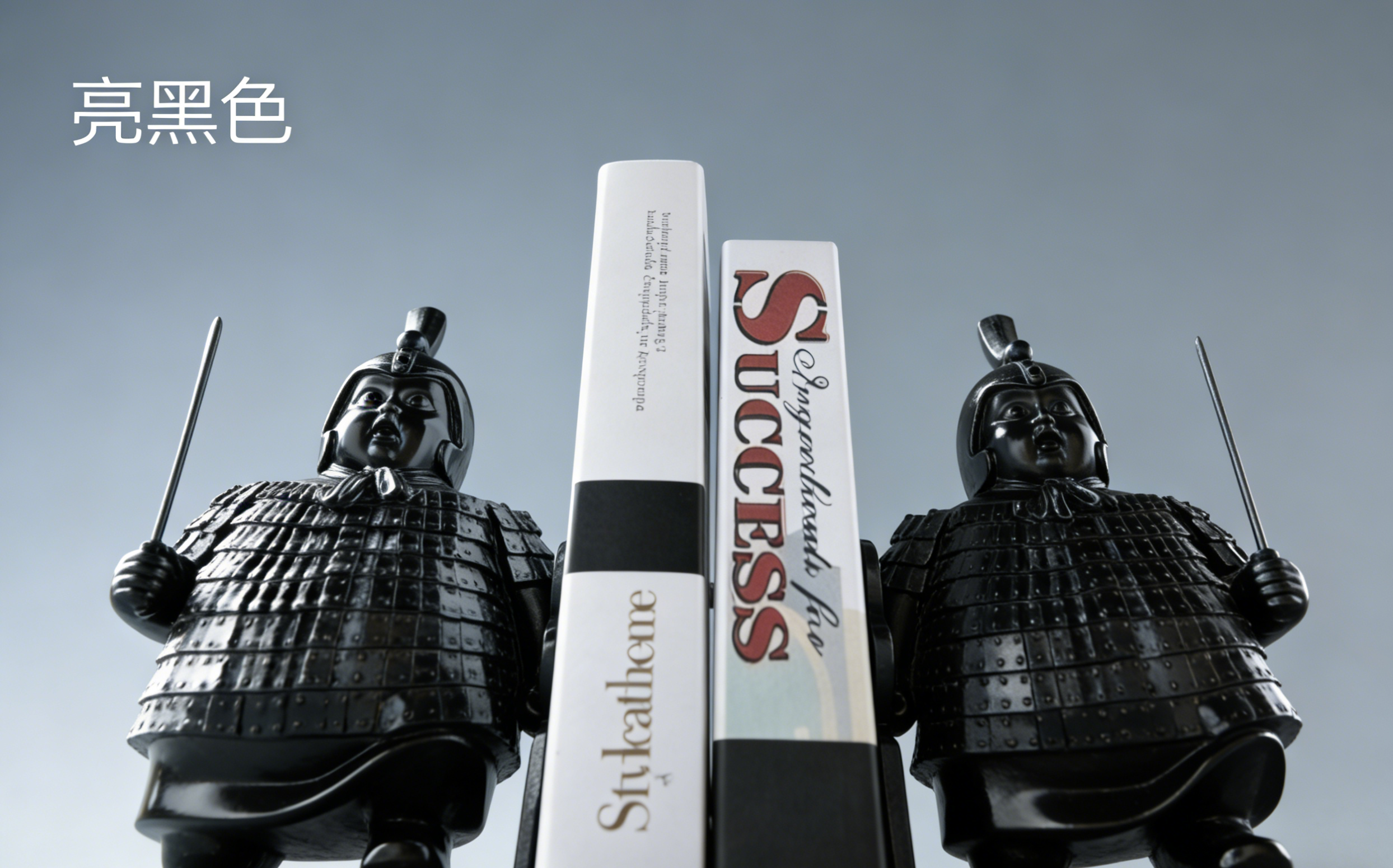 Chubby Chinese Warrior Bookends | Gloss Black | Unique Home & Office Decor