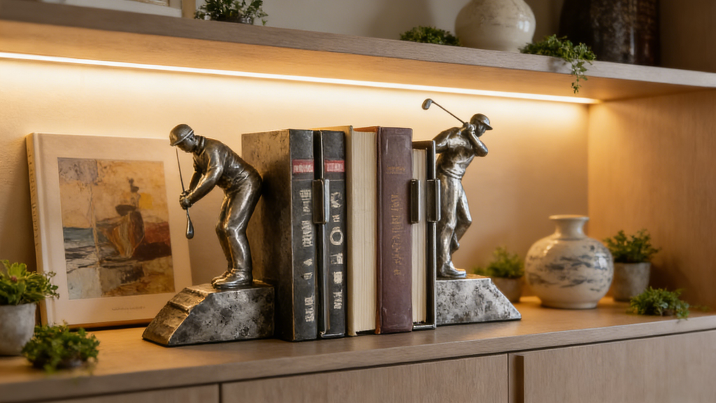 Heart Soars Golfer Sculpture Bookends, Bronze Finish, Decorative Figurine Set, 9.5x8x26.5 CM, Sports Theme Home Decor