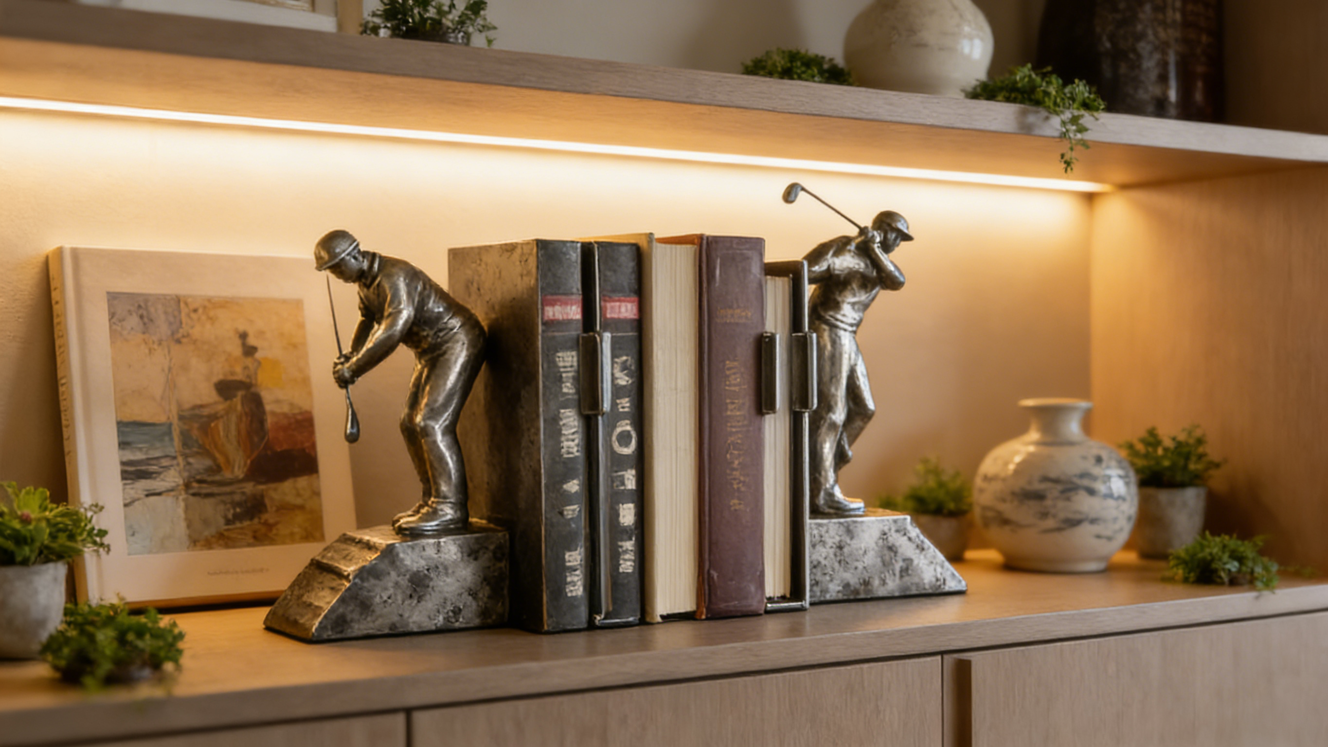 Heart Soars Golfer Sculpture Bookends, Bronze Finish, Decorative Figurine Set, 9.5x8x26.5 CM, Sports Theme Home Decor