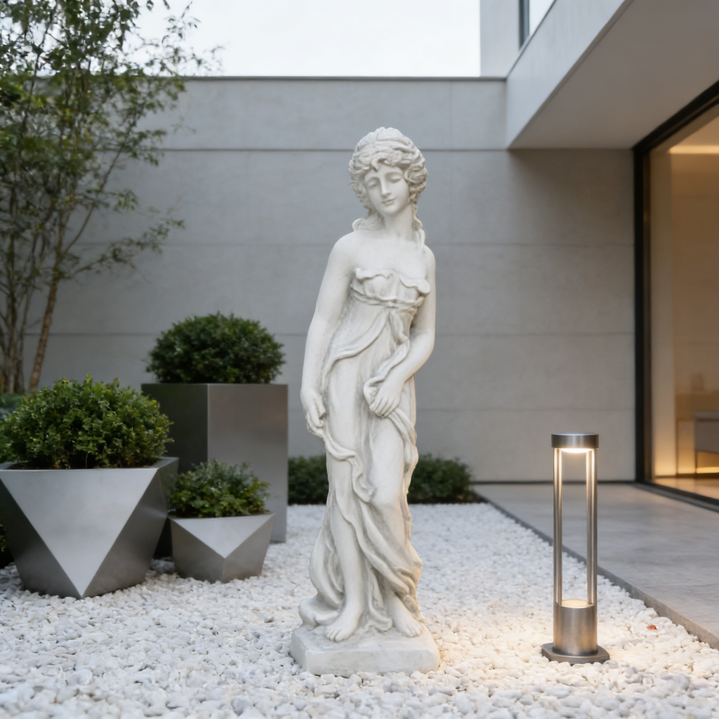 Heart Soars Spring Flower Goddess Statue, Classical Female Sculpture, White Magnesium Oxide, 32.5 Inches Height, Garden Decor