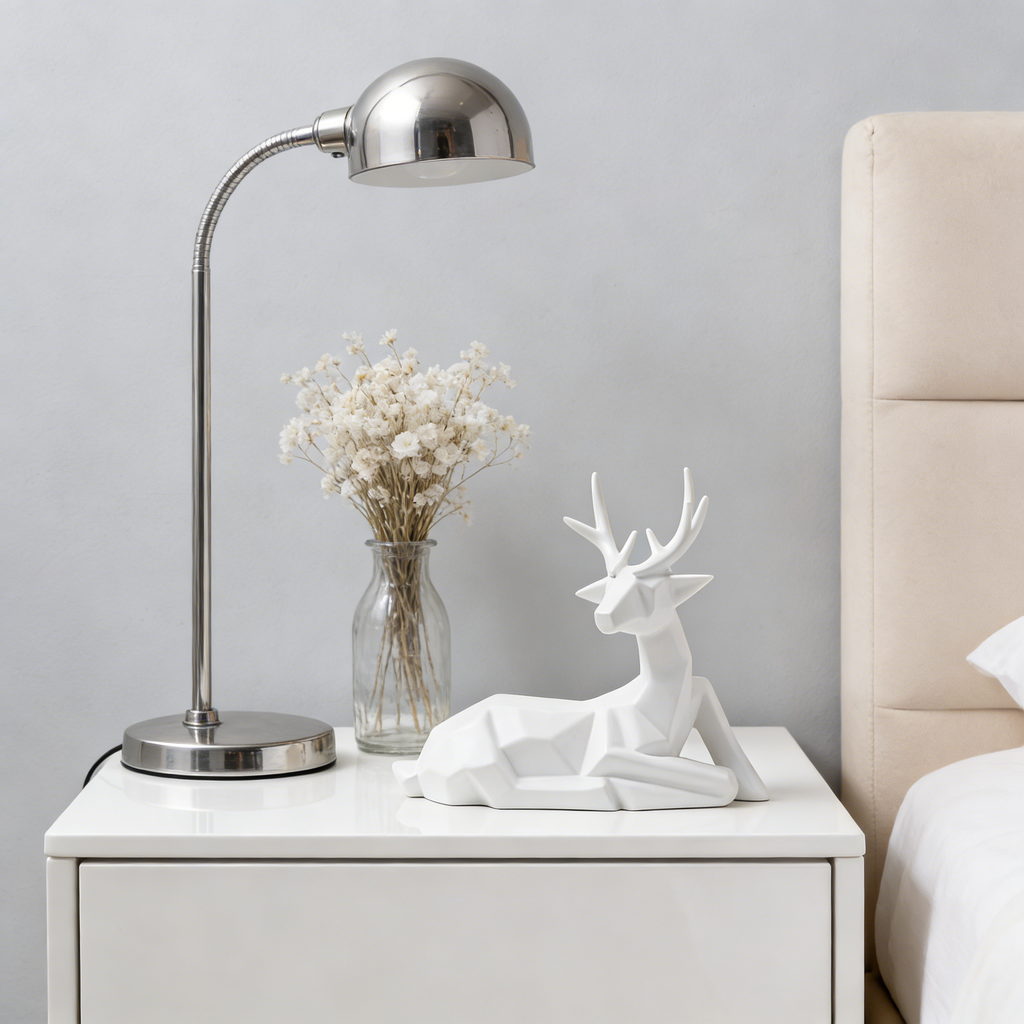 Heart Soars White Geometric Deer Sculpture Figurine, Modern Minimalist Home Decor, 26.8x8.5x25.5 CM
