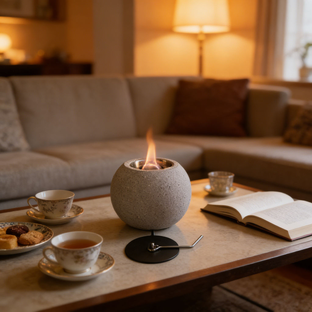 Compact Round Concrete Fire Bowl（no alcohol） – Cozy Tabletop Fire Pit with Safety Kit