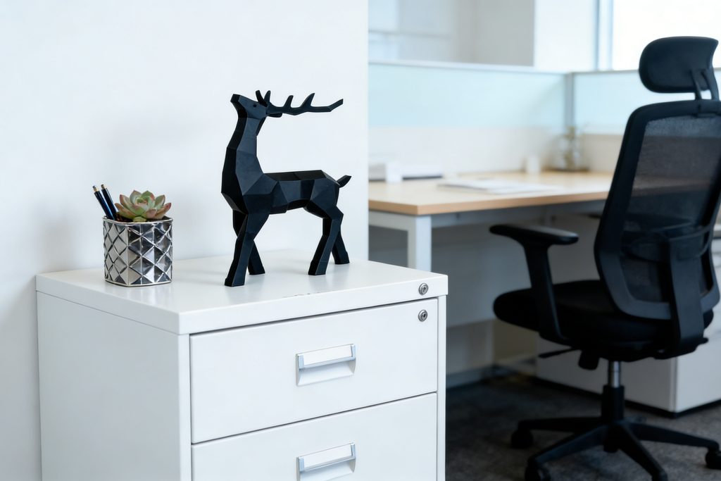 Modern Minimalist Black Geometric Deer Art Sculpture