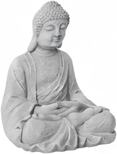 Zen Garden Asian Buddha Statue Outdoor Indoor Yard Decor 20” High Patio Deck Sculptures Magnesium Oxide Stone Grey Home Entryway Hallway