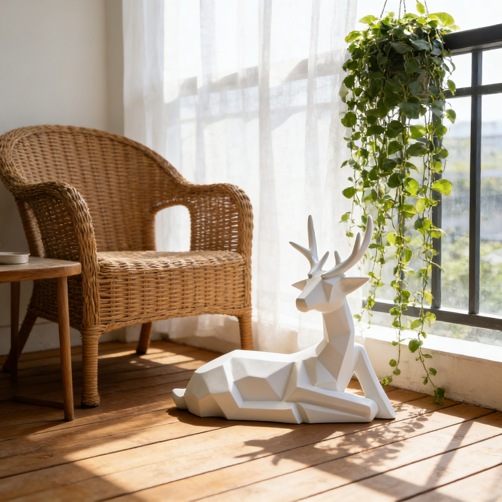 Heart Soars White Geometric Deer Sculpture Figurine, Modern Minimalist Home Decor, 26.8x8.5x25.5 CM