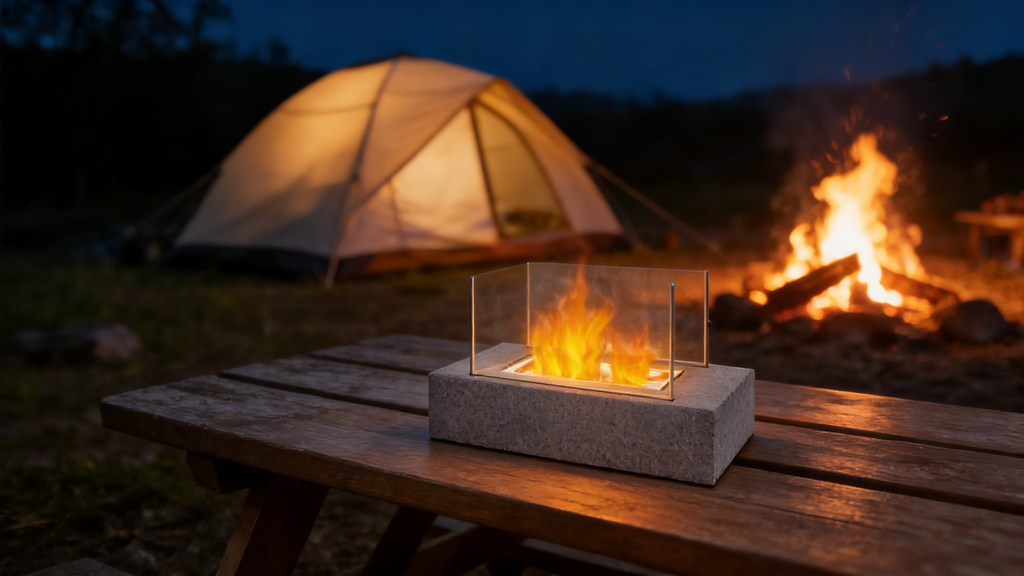 Rectangular Concrete Tabletop Fire Bowl with Glass Wind Guards（no alcohol）