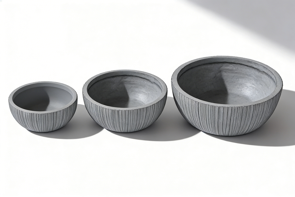 Heart Soars Textured Bowl Planters Set, Gray, Magnesium Oxide Material, 3 Pack, 11.4", 14.4", 16.9" Diameter
