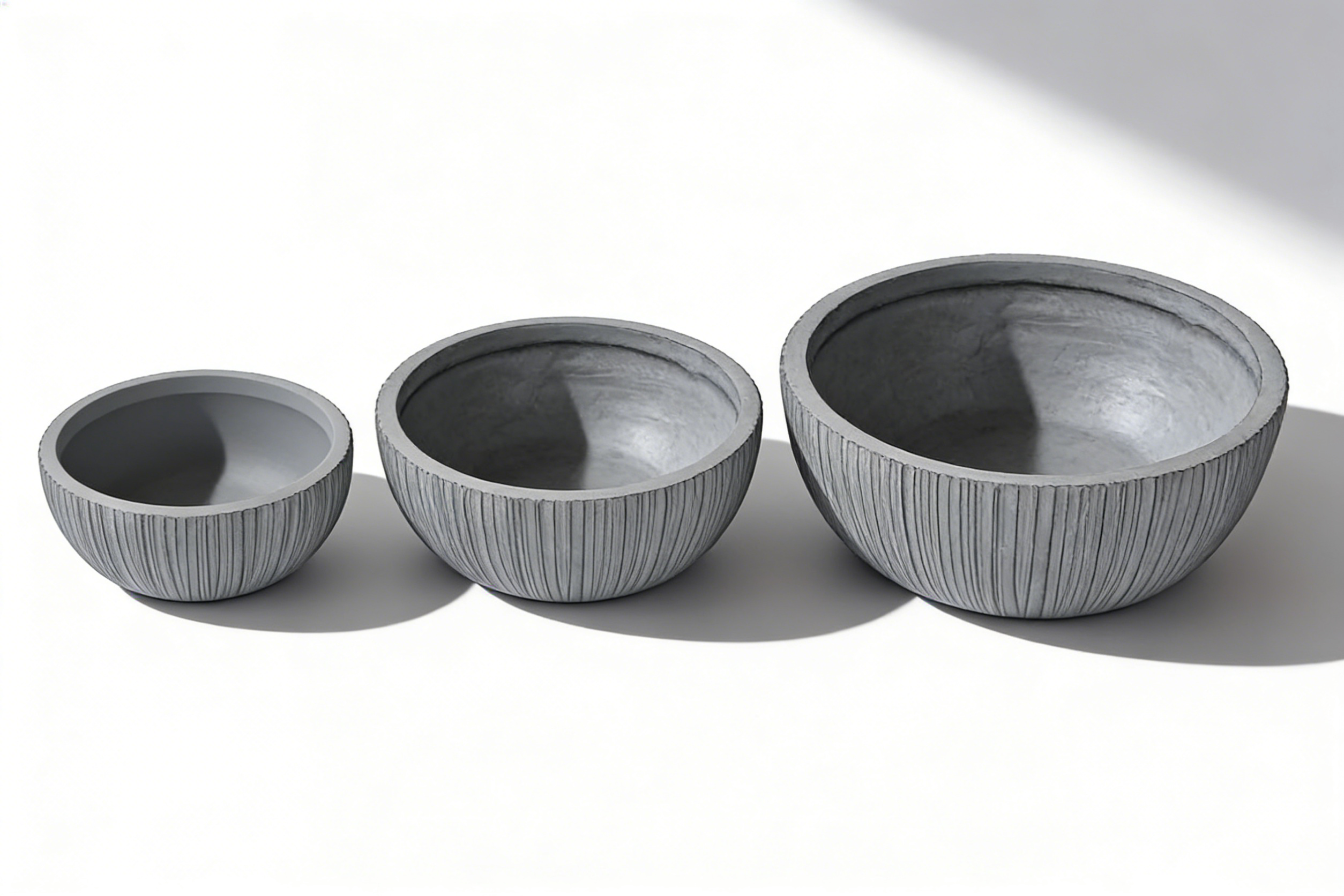 Heart Soars Textured Bowl Planters Set, Gray, Magnesium Oxide Material, 3 Pack, 11.4", 14.4", 16.9" Diameter