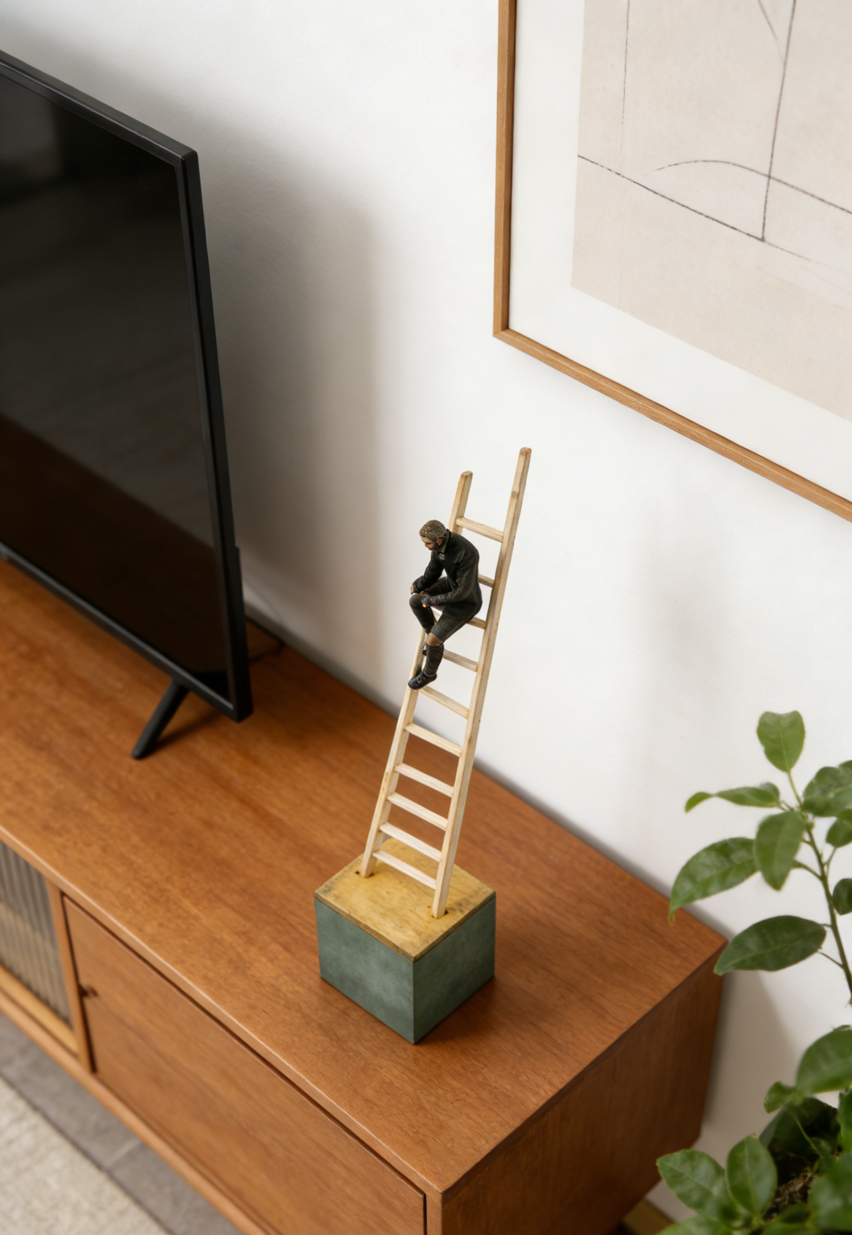 Man on Ladder Figurine Sculpture | 8.5×8.5×40.5 CM | Modern Art Home Decor 🪜