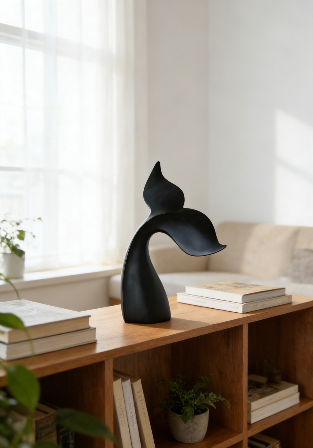 Dolphin Tail Abstract Sculpture | 21×11.5×23.3 CM | Modern Black Home Decor 🖤