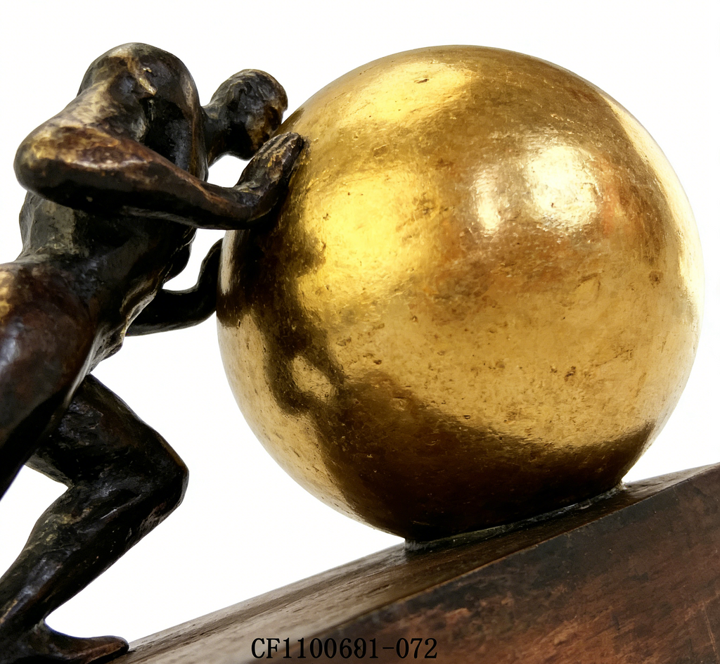 Man Pushing Sphere Sculpture | 23×12.5×17 CM | Modern Bronze & Gold Home Decor ✨