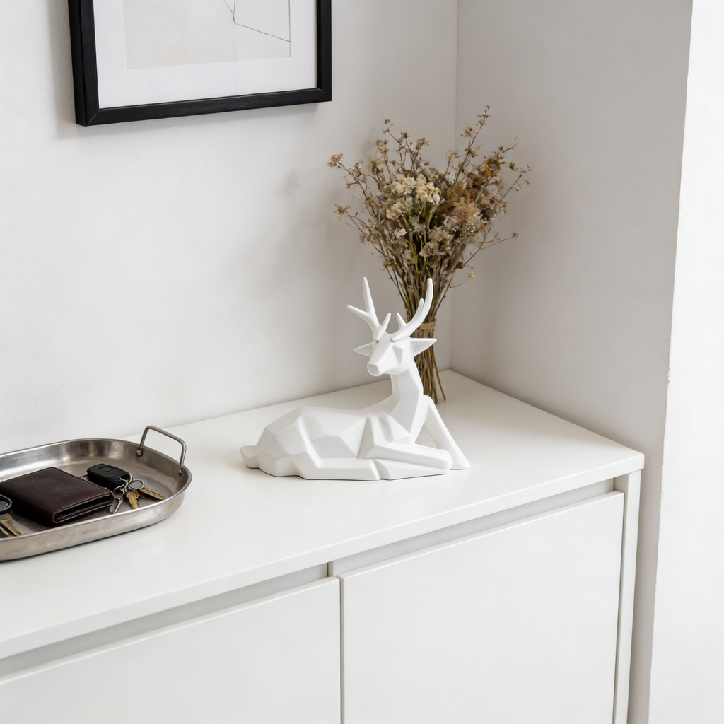 Heart Soars White Geometric Deer Sculpture Figurine, Modern Minimalist Home Decor, 26.8x8.5x25.5 CM
