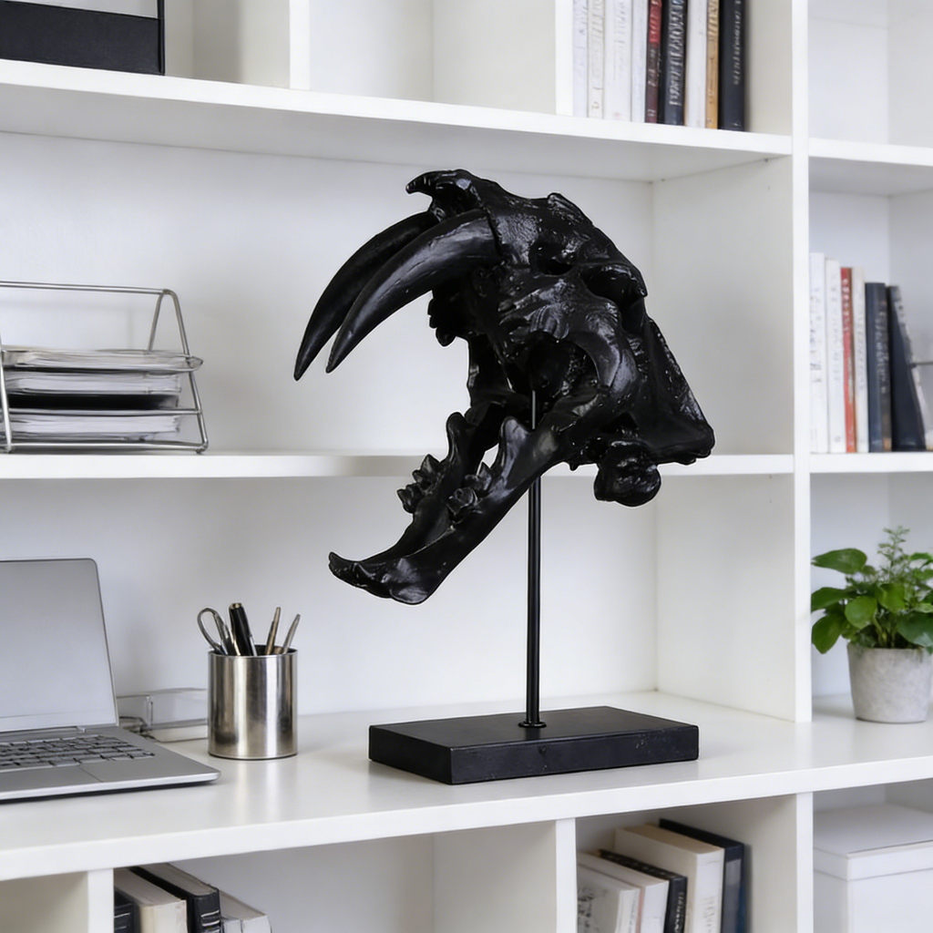 Heart Soars Animal Skull Sculpture Decorative Art Piece, Black, 33x21x49 CM, with Display Stand