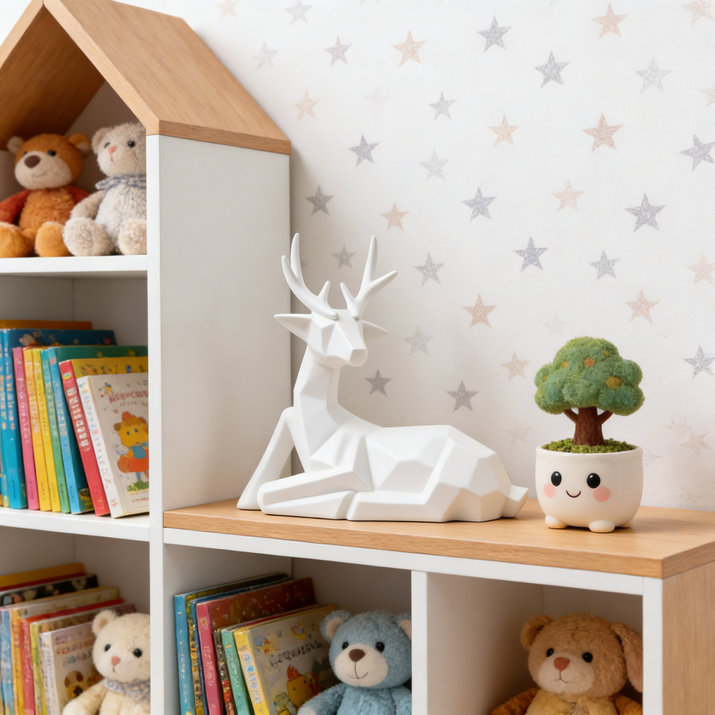 Heart Soars White Geometric Deer Sculpture Figurine, Modern Minimalist Home Decor, 26.8x8.5x25.5 CM