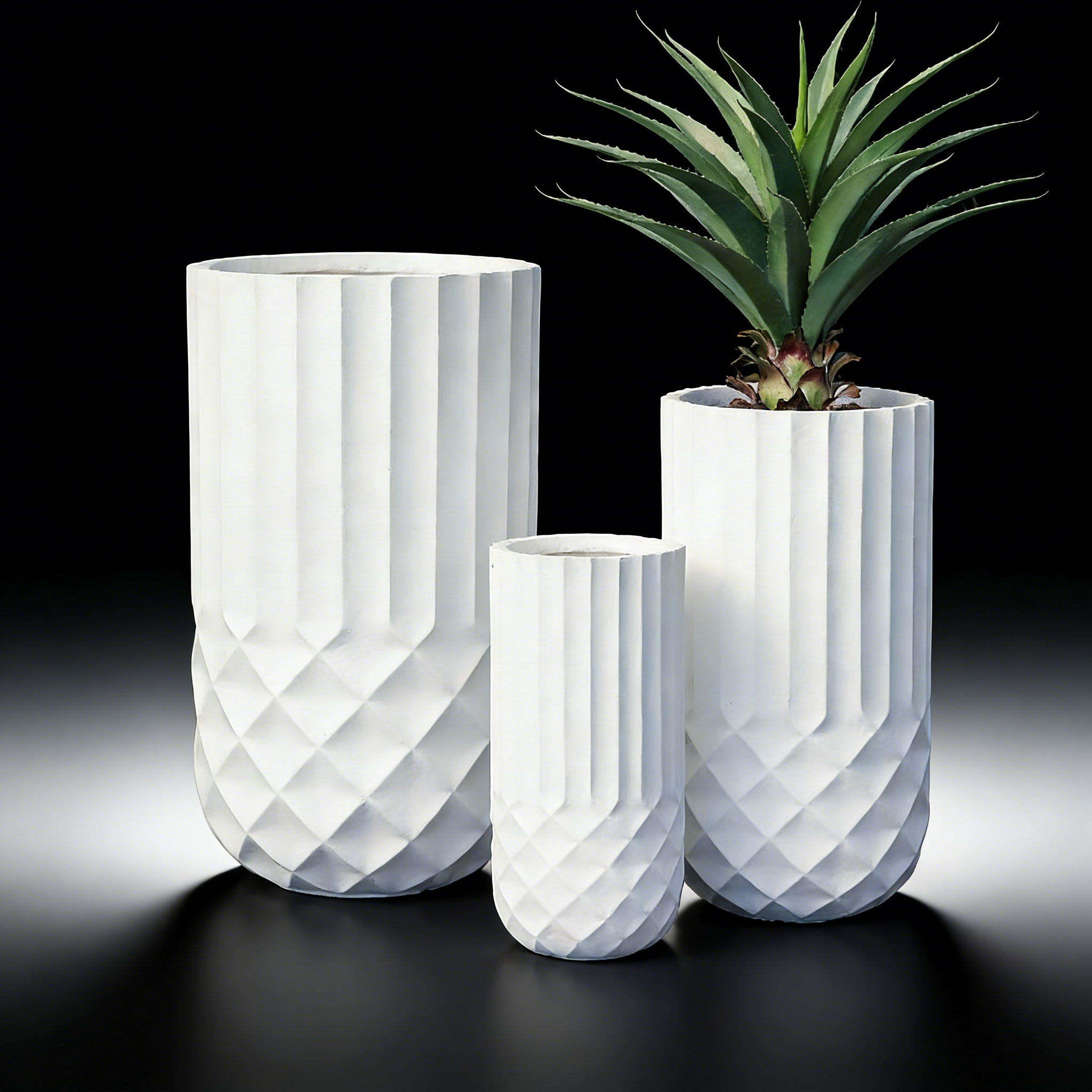 Heart Soars White Geometric Planter Set, Magnesium Oxide Material, 3 Piece Set with Diamond Pattern Design, Indoor Outdoor Decorative Flower Pots