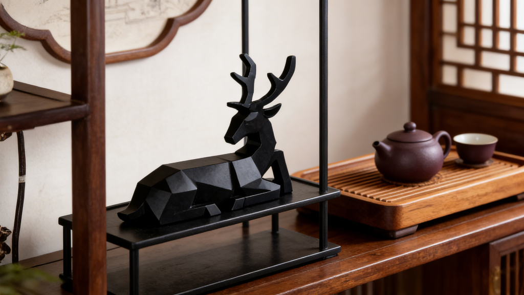 Heart Soars Black Geometric Deer Sculpture, Modern Art Figurine Decor, 26.8 x 8.5 x 25.5 cm