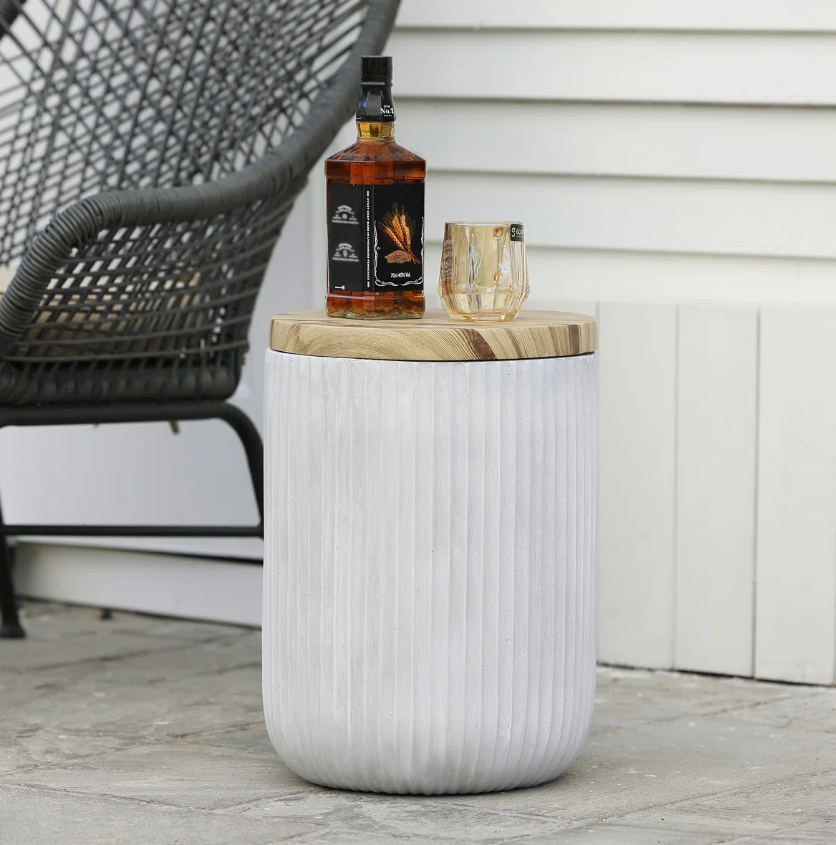 Heart Soars MGO Side Table with Storage Tommen Cement Outdoor Side, End Table with Storage, Outdoor Accent Table, Housewarming Gifts