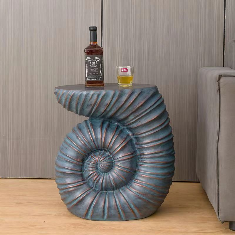 Heart Soars MGO Side Table Conch Cement Outdoor Side Table, White Conch Concrete Patio Table, Multi-Use Modern End Table with Spotted Finish, Accent Garden Table for Balcony Porch Pool