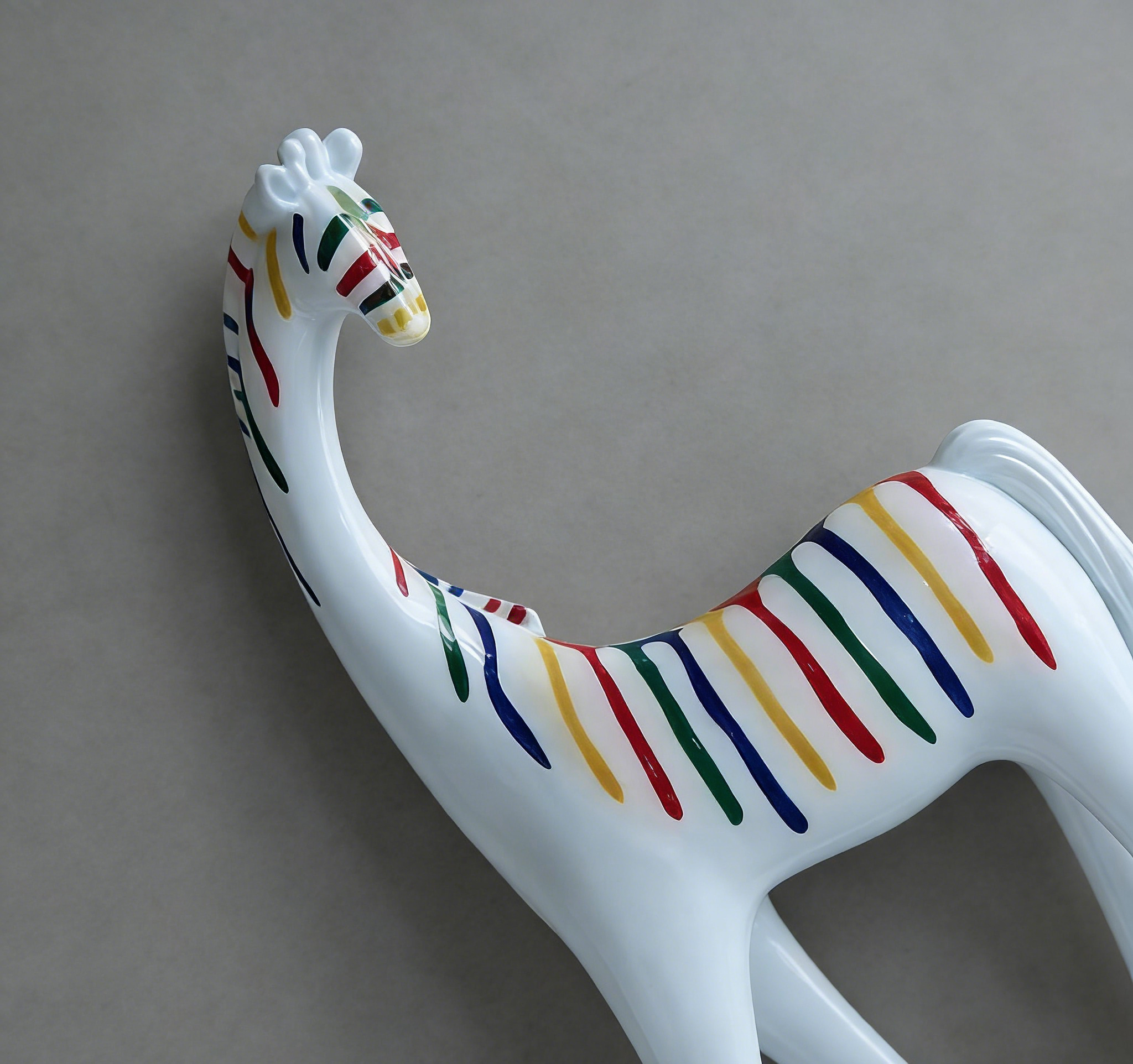 Colorful Zebra Art Figurine | Modern Abstract Animal Sculpture | Rainbow Striped Home Decor for Shelves & Tables