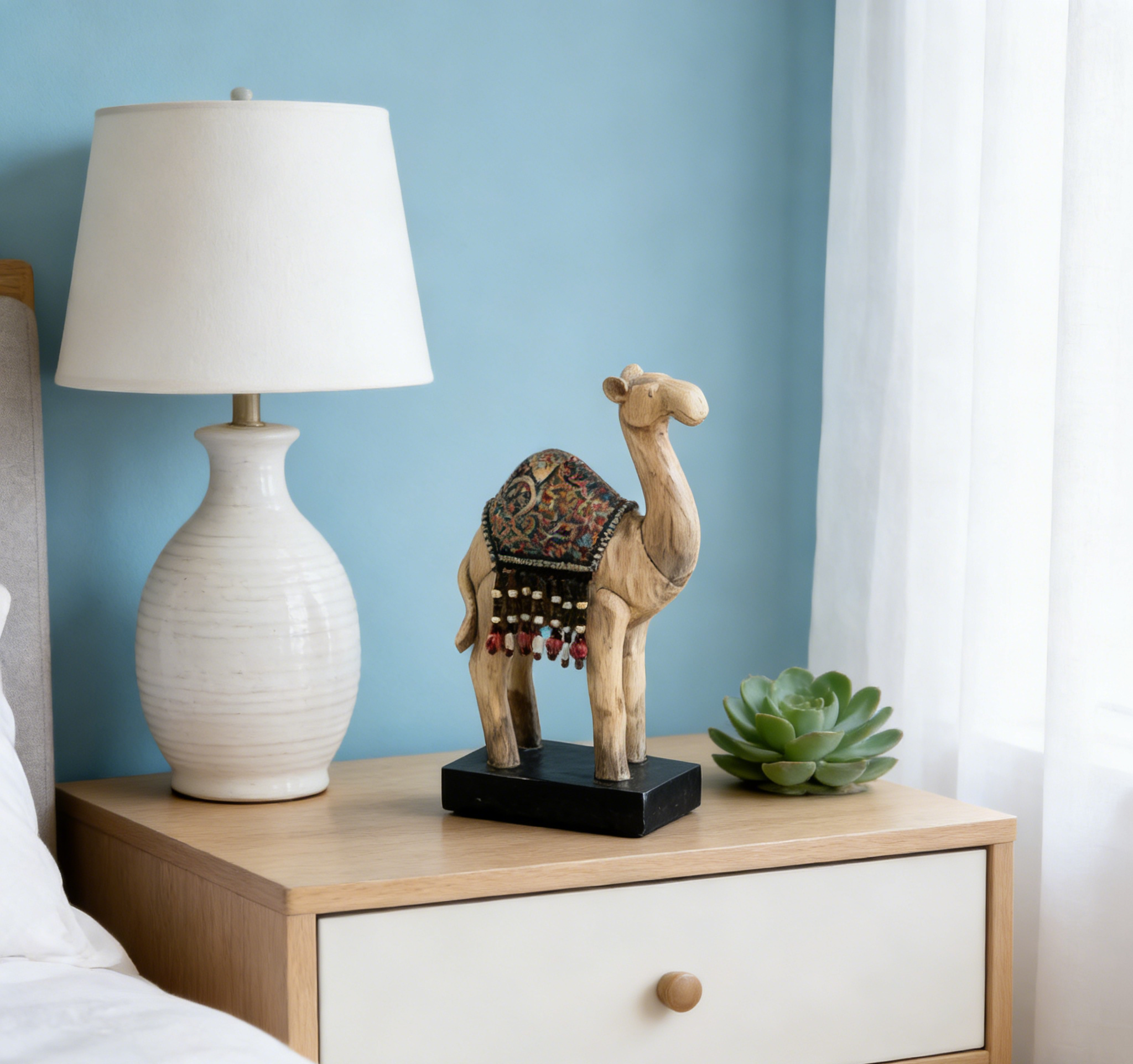 Bohemian Camel Sculpture | Vintage Style Desert Animal Figurine | Rustic Home Decor for Shelves & Tables