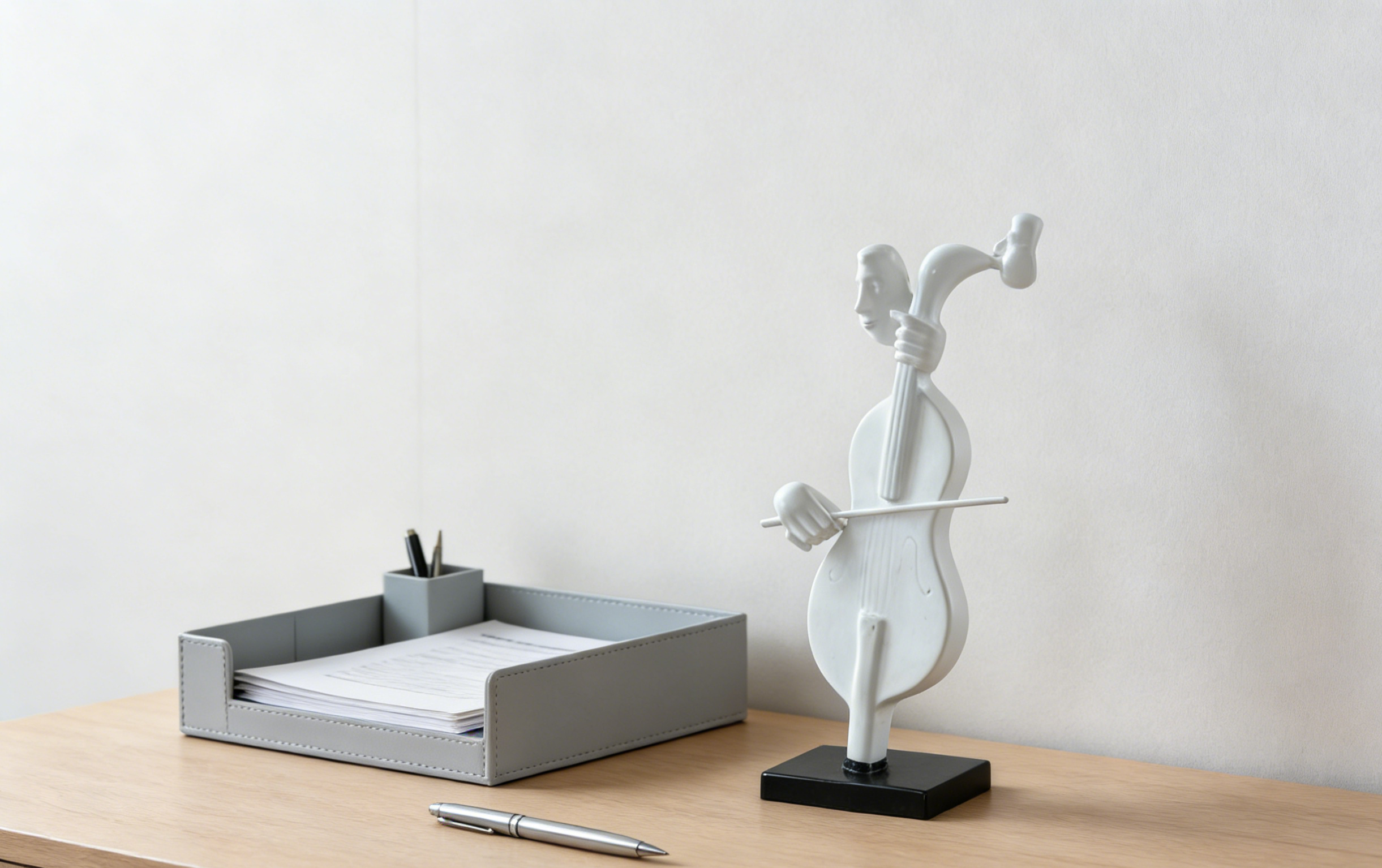 Minimalist Cello Player Sculpture | White Musician Figurine | Modern Art Decor for Home & Office