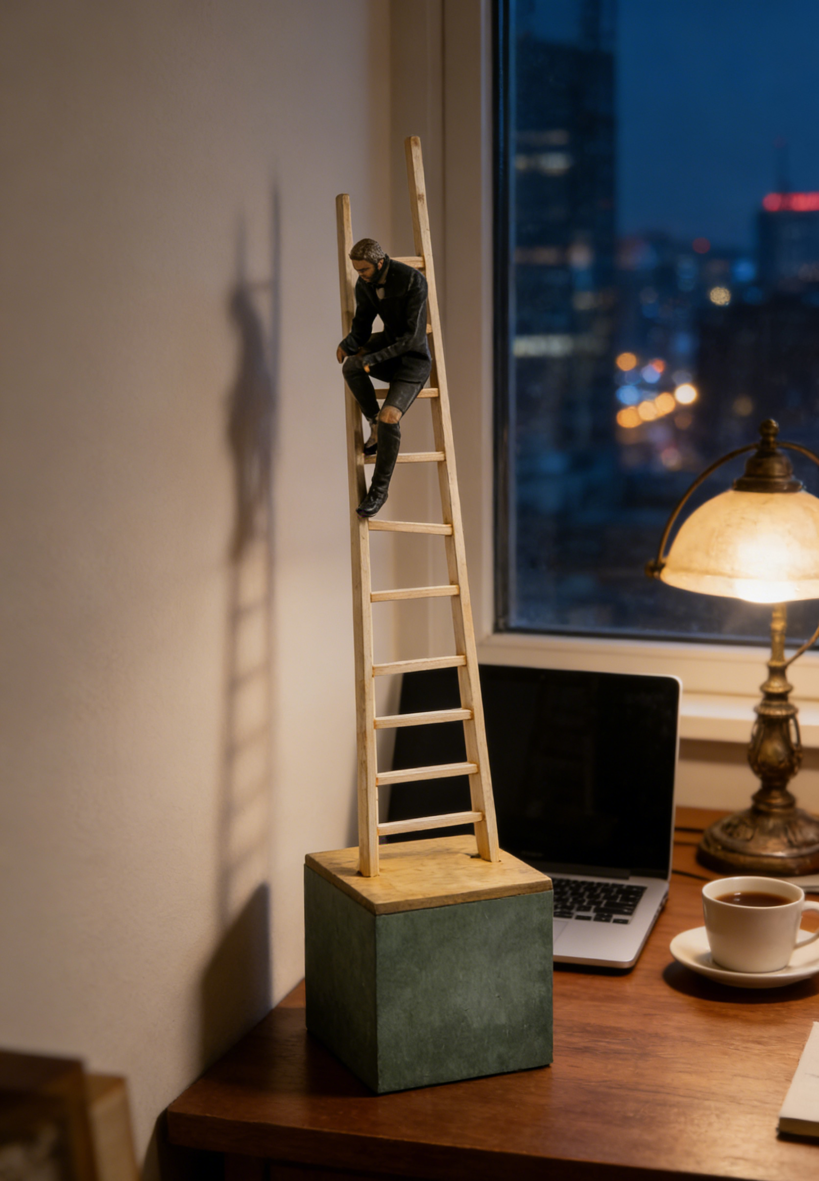 Man on Ladder Figurine Sculpture | 8.5×8.5×40.5 CM | Modern Art Home Decor 🪜