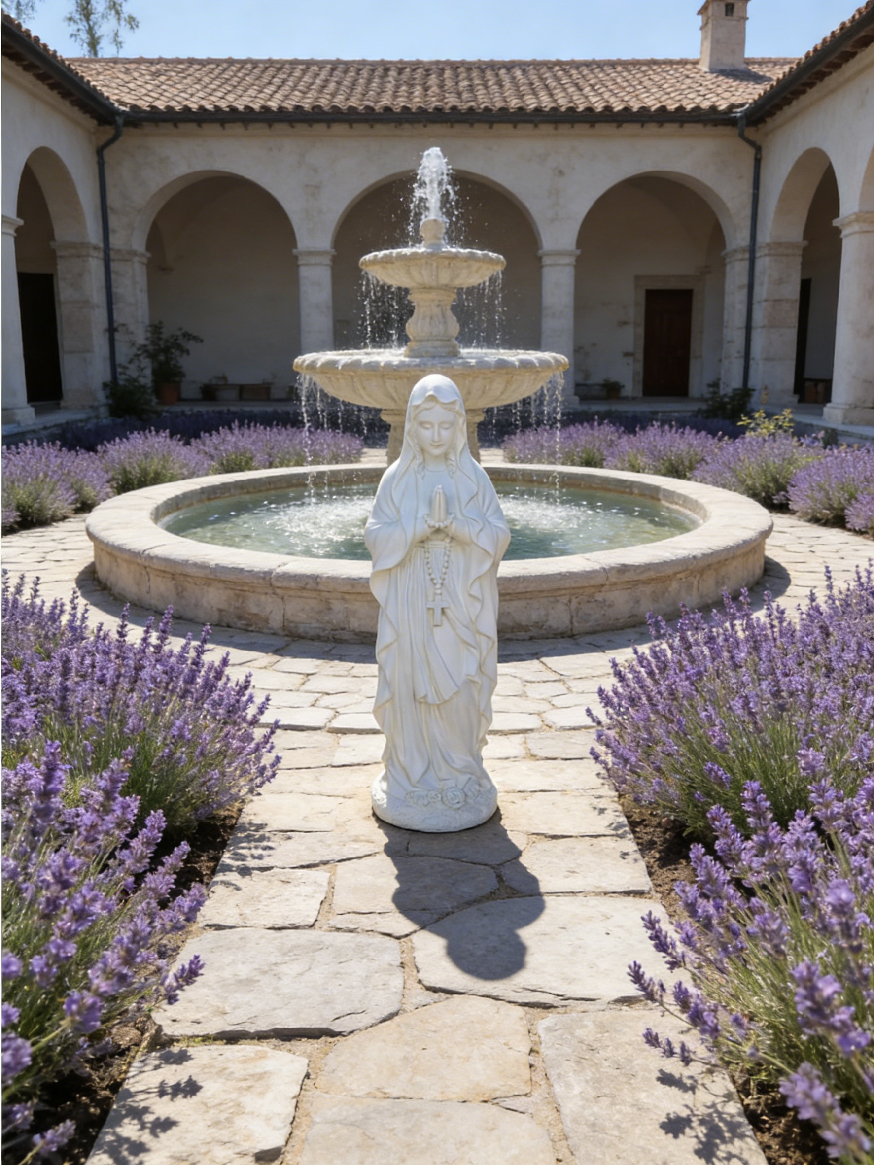 Heart Soars Religious Virgin Mary Statue, White, Magnesium Oxide, 10.2x8.7x29.9 Inches, Praying Pose with Rosar