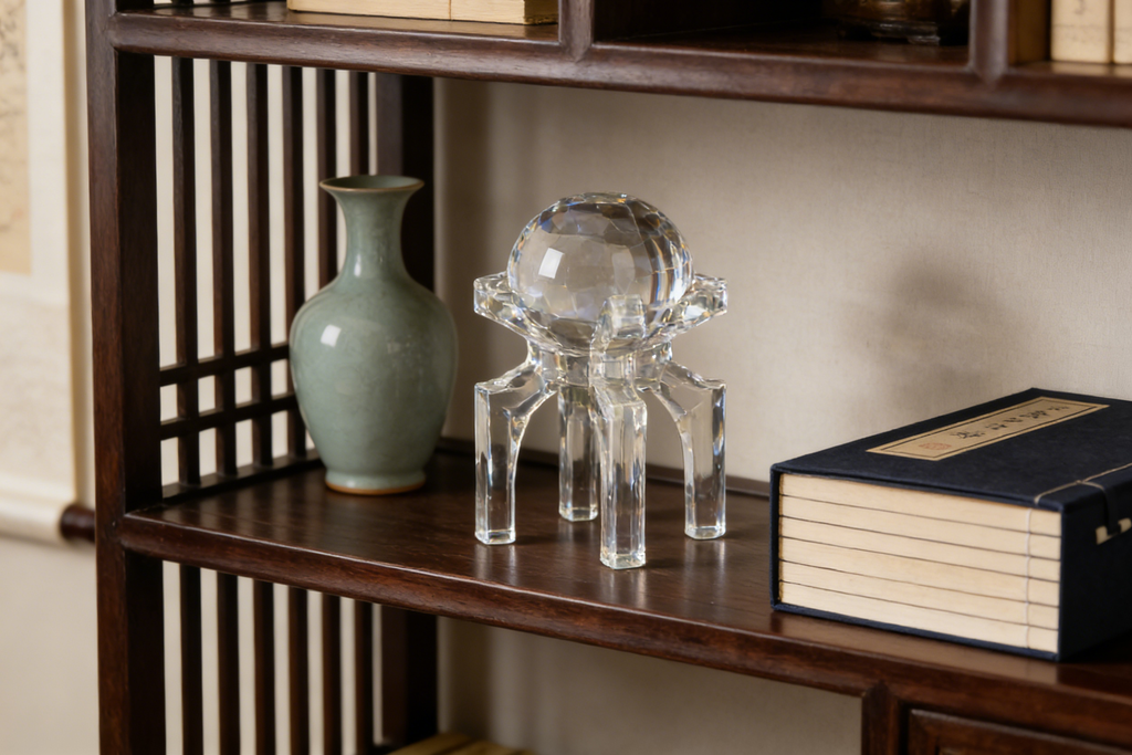 Heart Soars Crystal Ball Sculpture with Four-Legged Stand, Clear Acrylic Decorative Figurine, 4.3x4.3x10.2 Inches