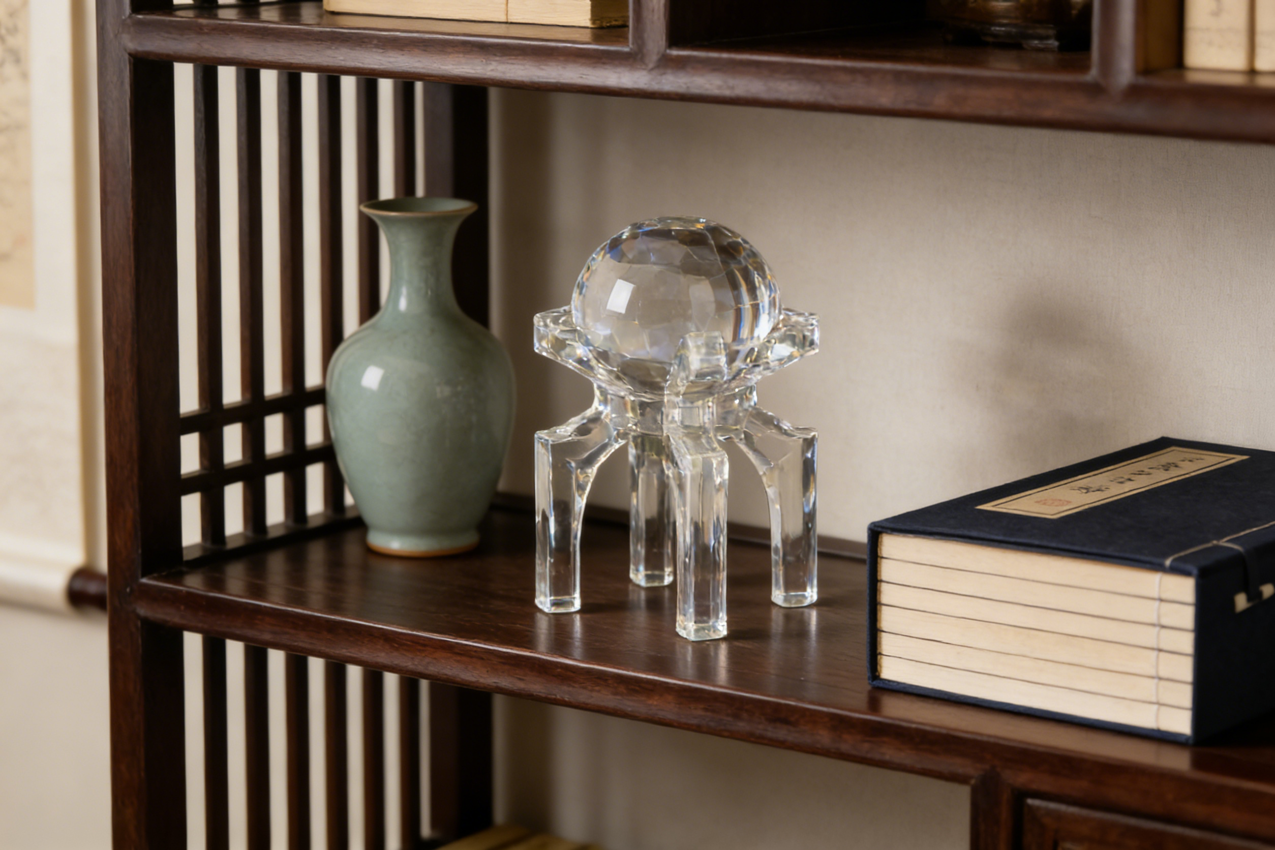 Heart Soars Crystal Ball Sculpture with Four-Legged Stand, Clear Acrylic Decorative Figurine, 4.3x4.3x10.2 Inches