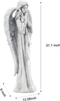 Outdoor Garden Statues Praying Angel Statue 31.1" Grave Decorations Magnesium Oxide Stone Grey Yard Patio Deck Home Entryway Hallway Sculpture