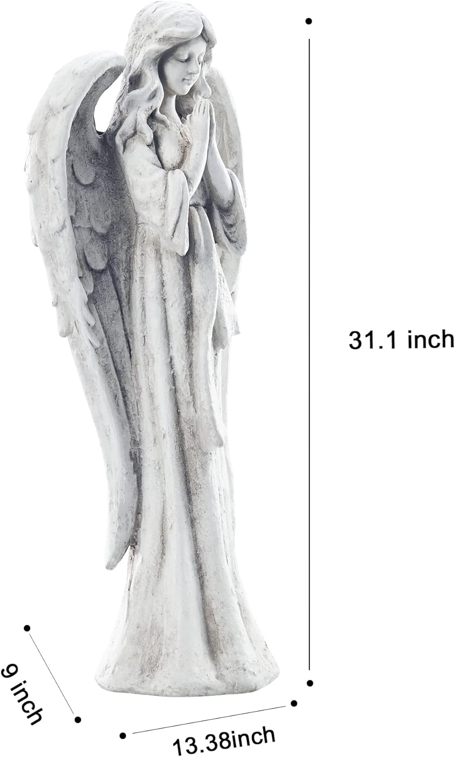 Outdoor Garden Statues Praying Angel Statue 31.1" Grave Decorations Magnesium Oxide Stone Grey Yard Patio Deck Home Entryway Hallway Sculpture
