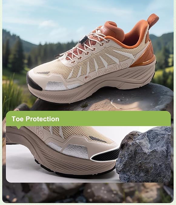 ONEMIX Men's Max Cushioned Quick Laces Hiking Walking Shoes with Arch Support Plantar Fasciitis Pain Relief Breathable Outdoor Trailing Running Sneakers Non Slip Trekking Camping Shoes