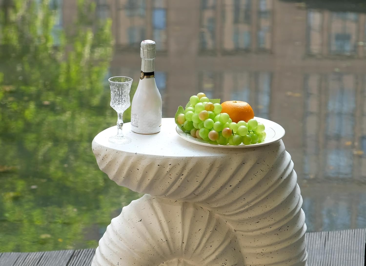 Heart Soars MGO Side Table Conch Cement Outdoor Side Table, White Conch Concrete Patio Table, Multi-Use Modern End Table with Spotted Finish, Accent Garden Table for Balcony Porch Pool