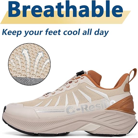 ONEMIX Men's Max Cushioned Quick Laces Hiking Walking Shoes with Arch Support Plantar Fasciitis Pain Relief Breathable Outdoor Trailing Running Sneakers Non Slip Trekking Camping Shoes