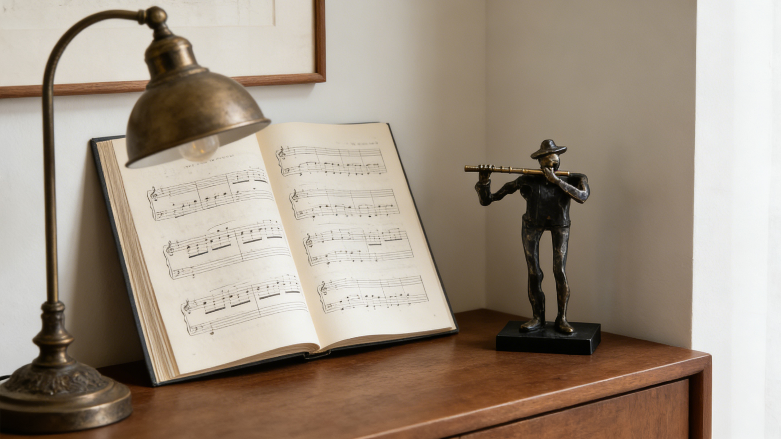 Heart Soars Musician Playing Flute Sculpture Figurine, Bronze and Blue Finish, 9.5x7x31 CM Decorative Art Piece
