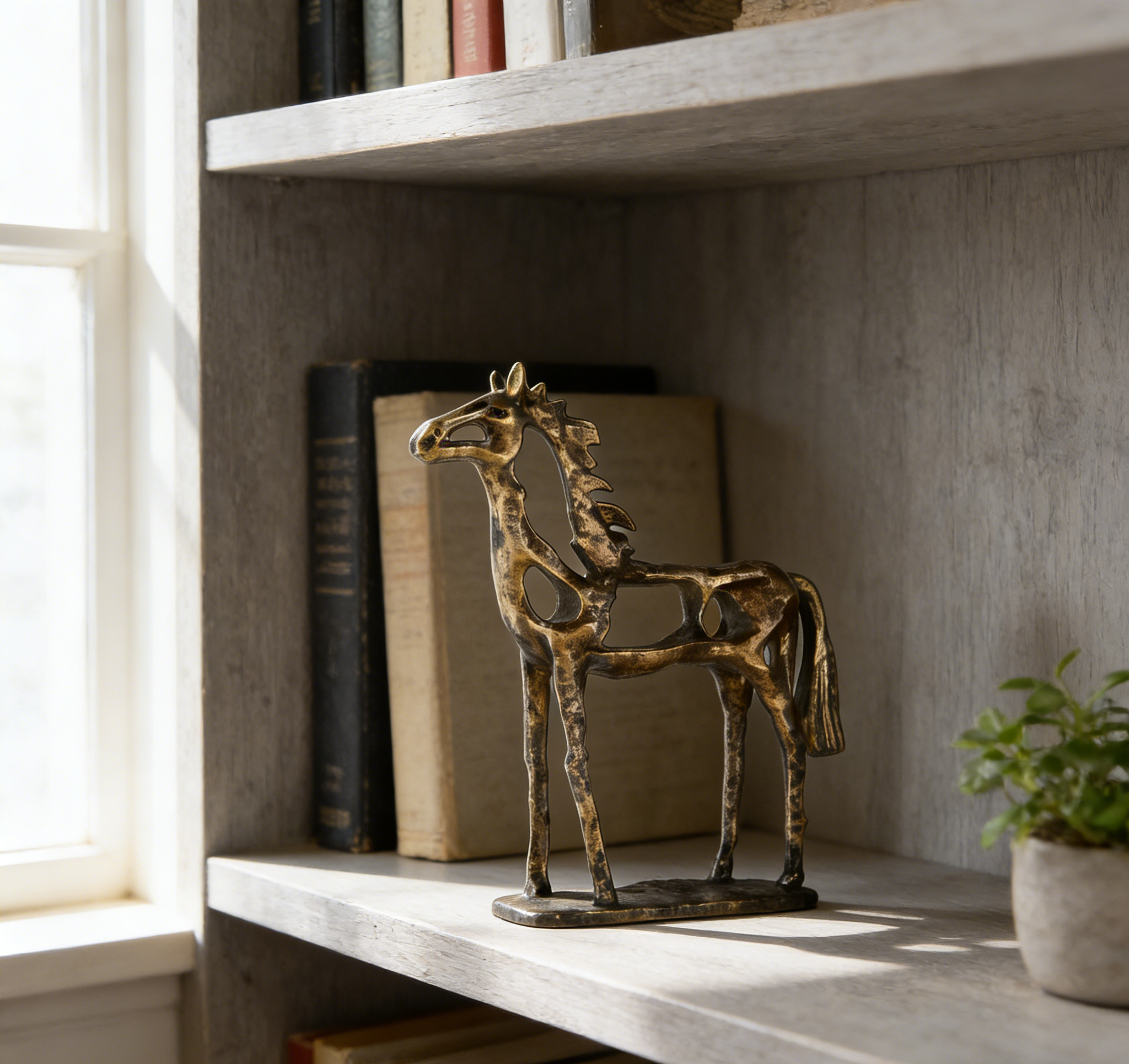 Vintage Gold Cutout Horse Sculpture | 36×9×43 CM | Modern Home Decor ✨