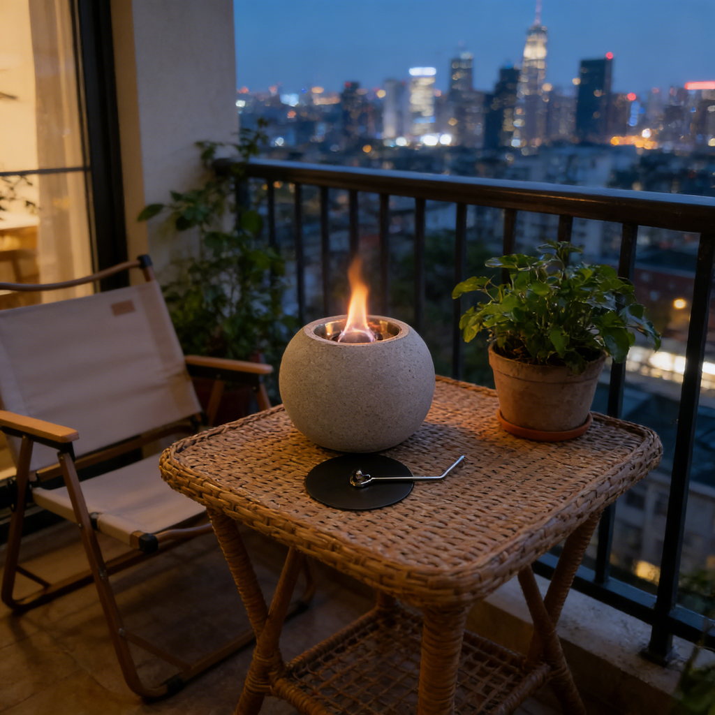 Compact Round Concrete Fire Bowl（no alcohol） – Cozy Tabletop Fire Pit with Safety Kit